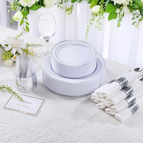 DaYammi 210PCS Silver Plastic Dinnerware Set for 30 Guests - Image 3