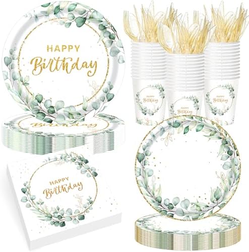 Pickmesh 400 Pcs Sage Green Birthday Party Supplies Paper Plates Serve 50 by Pickmesh
