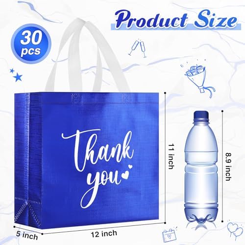 Sweetude 30 Thank You Non Woven Gift Bag, 11 x 12 x 5 Inch, Royal Blue - Image 3