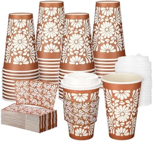 50 Sets 16oz Cielito Lindo Cups Mexican Paper Cup Copas De Barro Disposable Fiesta Coffee Drink Mug with Lid Sleeve for Birthday Baby Shower Wedding Party Supply Cafe Shop Decoration by Acellegic