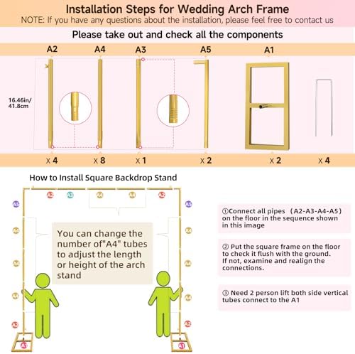 Wedding Arch Backdrop Stand Square 6.6FTx6.6FT Gold Metal Balloon Arch Stand Garden Arbor Backdrop Frame for Wedding Birthday Party Baby Shower Photo Booth Background Decoration - Image 4