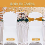Pack of 120 Spandex Chair Sashes Bows Stretch Chair Cover Band with Buckle Slider Universal Elastic Chair Ties for Wedding Banquet Party Event Decoration (Gold) - Image 4