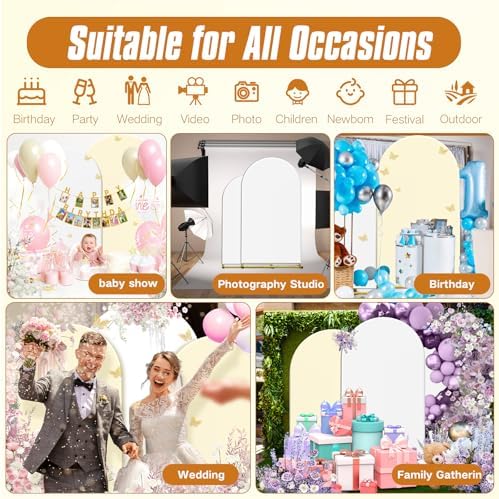 Wedding Arch Backdrop Stand and Covers Set of 2 (7.2FT & 6FT),Double-Color Spandex Fitted Arch Covers Balloon Arch Stand for Wedding/Baby/Shower/Birthday/Party Decor/Indoor Outdoor Use (White+Cream) - Image 7