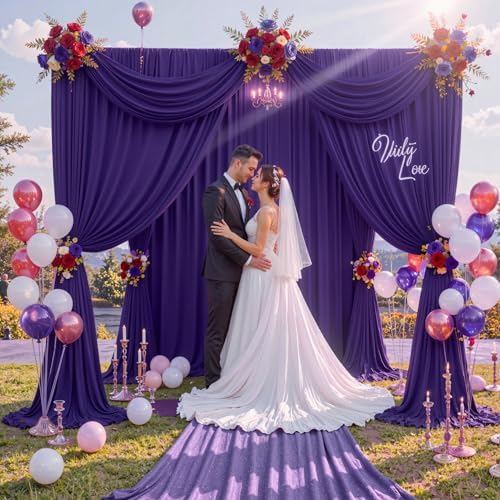 20 ft x 10 ft Wrinkle Free Purple Backdrop Curtain for Parties, 5ft x 10ft 4 Panels Polyester Purple Photo Backdrop Drapes for Wedding Birthday Party Baby Shower - Image 3