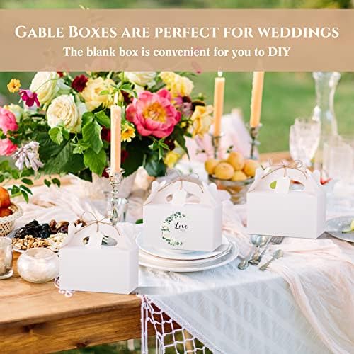 Eaasty 100 Pack Gable Boxes White Party Favors Boxes with Handles for Treat Candy Goodie Gift, Welcome Paper Food Container with Tag and Rope for Birthday Wedding Baby Shower, 6.2 x 3.5 x 3.5 Inches - Image 5