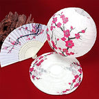 LYART 5Pcs Chinese Japanese Cherry Design Paper Lamp for Shade and 17Pcs Silk Folding Hand Fan for Church Wedding Gift Party Favors DIY Decoration - Image 4