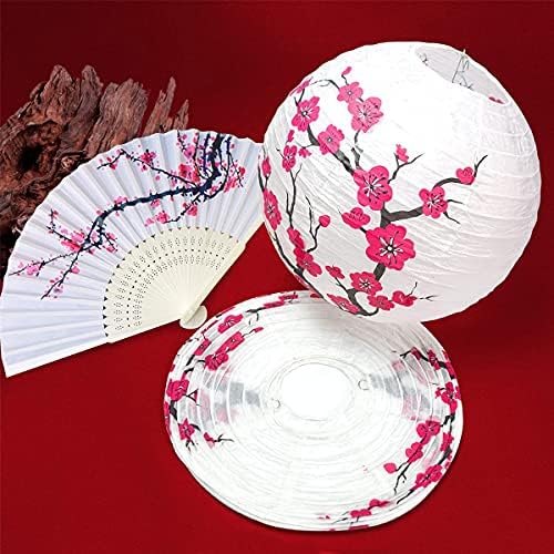 LYART 5Pcs Chinese Japanese Cherry Design Paper Lamp for Shade and 17Pcs Silk Folding Hand Fan for Church Wedding Gift Party Favors DIY Decoration - Image 4