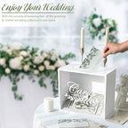 OurWarm White Wooden Wedding Card Box for Reception with Acrylic Window - Image 4
