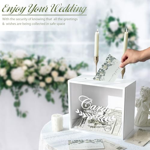 OurWarm White Wooden Wedding Card Box for Reception with Acrylic Window - Image 4