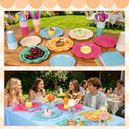 350 Pcs Colorful Party Plates and Napkins Party Supplies Serves 50 Guests Include Candy Colors Scalloped Plate Napkin Cup & Cutlery for Baby Shower, Wedding, Birthday, Bridal Shower - Image 3