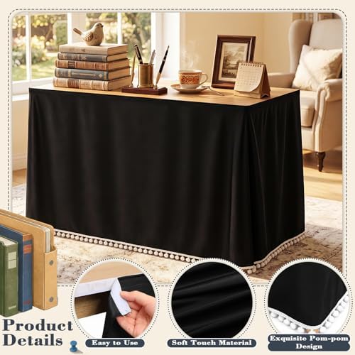 Tudomro Teacher Desk Skirt Table, Tassel, 6ft, Black - Image 4