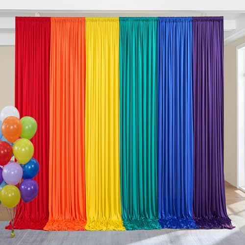 15×10 FT Rainbow Backdrop Curtains for Themed Parties, 6 Panels 2.5×10ft Wrinkle Free Soft Polyester Pastel Color Photo Backdrop Drapes for Birthday Party Wedding Baby Shower Photo Background - Image 3