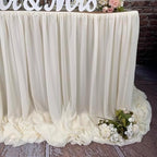 Pooling and Floating Chiffon Table Skirt with extra length, 6FT 9FT 14FT Sheer Tablecloth, Baby Shower, Birthdays Party, Main Cake Table Decoration, Wdding Table Skirt (Ivory, 9FT) - Image 5