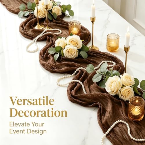 20 Pack Brown 17 x 108 Inch Cheesecloth Table Runner - Boho Gauze Sheer Fabric for Wedding Baby Shower Party Home Decor - Image 5