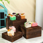 Barydat 3 Pcs Rustic Wood Risers for Display, Square Nesting Cupcake Stands - Image 3