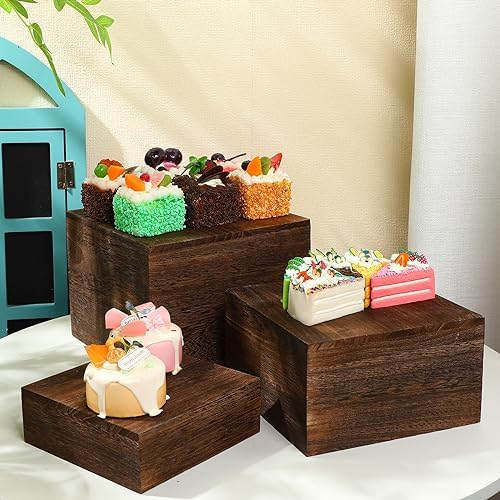 Barydat 3 Pcs Rustic Wood Risers for Display, Square Nesting Cupcake Stands - Image 3