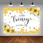 AIBIIN 8x6ft Honey Bee Baby Shower Backdrop A Little Honey is On The Way Photography Background Sunflower Honeycomb Bumblebee Baby Shower Party Decorations Banner Photo Booth Props - Image 2