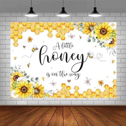 AIBIIN 8x6ft Honey Bee Baby Shower Backdrop A Little Honey is On The Way Photography Background Sunflower Honeycomb Bumblebee Baby Shower Party Decorations Banner Photo Booth Props - Image 2