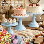 3 PCS Blue Round Cake Stand Set, Multi Size Metal Cupcake Holders Stand for Birthday Wedding Banquets, Pastry Display Holders for Holiday Party Dessert Display Table Decor (8"/10"/12" Plate) - Image 3