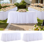 2 Pack White Tablecloth for 6 Foot Rectangle Tables with Tulle Table Skirt by PartyTalk