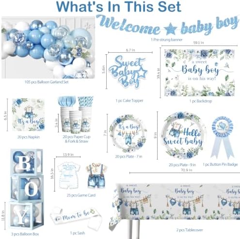 cocomigo Blue Boy Baby Shower Decorations, All-in-One Set for 20 Guests - Image 2