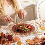 IOOOOO 100 Pcs 10" Clear Amber Plastic Dinner Plates for Weddings & Party - Image 2