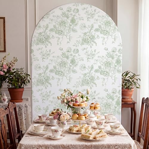 Tegeme Floral Arch Cover 7.2ft Sage Green Stretchy Spandex for Wedding - Image 5