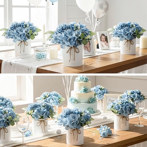 Auihiay 10PCS Flower Centerpieces for Tables, Blue Hydrangeas and Roses - Image 2
