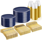 WDF 300PCS Navy Blue Plates Disposable - Blue Plastic Plates 50guest Heavy Duty Plastic Dinnerware Sets for Party/Wedding/Birthday by WDF