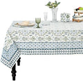 Ridhi Coastal Ikat Blue and Sage Green Hand Block Print Cotton Rectangle Tablecloth 60x90 inch Reusable Table Cover Decorative Everyday Use for Dining Room, Farmhouse, Home Gift for Spring, Summer by Ridhi