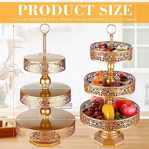 Dandat 2 Pcs Cupcake 3 Tiered Metal Dessert Stand Round Cupcake Tower Cake Holder Stand Tiered Serving Tray for Wedding Baby Shower Birthday Tea Party Table Decor(Gold) - Image 2