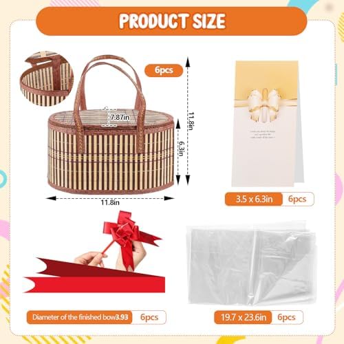 Tioncy 6 Set Woven Bamboo Gift Baskets with Handles Empty,Yellow - Image 2