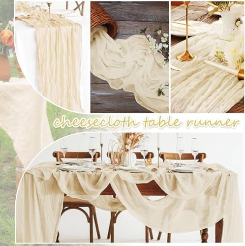 24 Pack Ivory Cheesecloth Table Runner 17"x108" Boho Gauze Fabric Table Runner Vintage Rustic Sheer Runners for Wedding Party Bridal Baby Shower Table Decorations - Image 4
