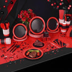 Funnymoom 218 Pcs Red and Black Party Decorations Tableware Set, Serves 24 - Image 4