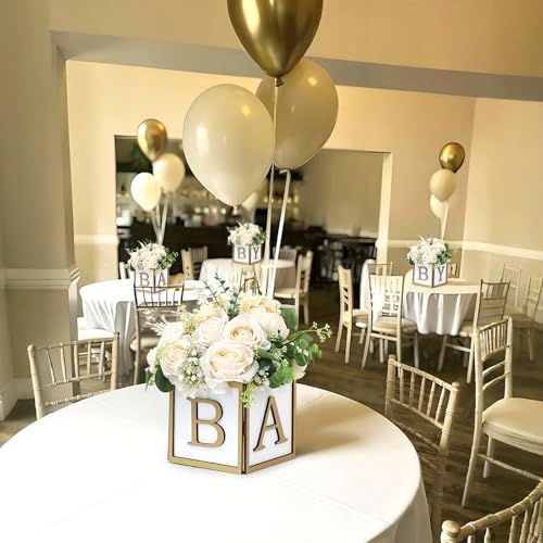 4 Set Baby Shower Centerpieces for Tables - 6 inch Wooden Boxes with Baby Letters Rustic Cube Planter Wood Blocks for Gender Reveal Party Favor (Gold) - Image 5