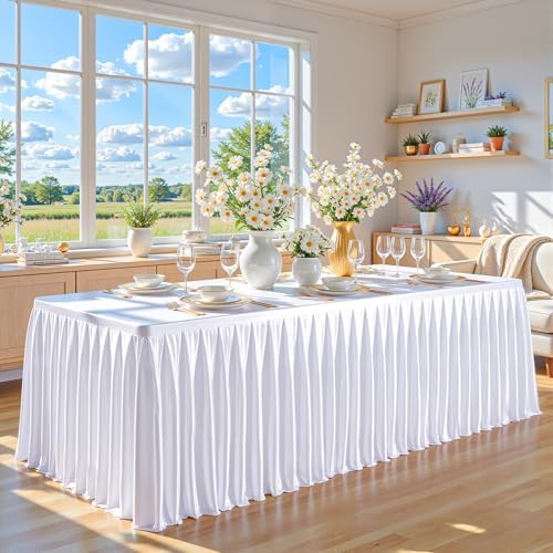 Wish Care White Satin Table Clothes for 6 Foot Rectangle Tables - 6FT Wrinkle Resistant Glitter Rectangle Tablecloths, Party Table Covers for Wedding Banquet, Baby Shower, Birthday, Holiday Dinner by WishCare