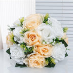 10Pcs Artificial Flower Ball Arrangement, 15 Flower Heads Wedding Roses Bouquet with Base Suitable for Parties Valentine's Day Wedding Centerpieces and Home Decor (Champagne & White) - Image 5