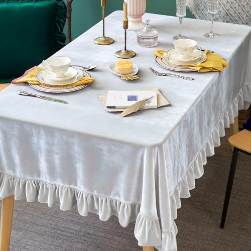 GLORY SEASON Velvet Tablecloth Luxurious Solid Rectangle Table Cloth,Oblong Retro Farmhouse Ruffle Tablecloths Washable Table Cover for Party Wedding Baby Shower Kitchen Dinning Tabletop Decoration - Image 6