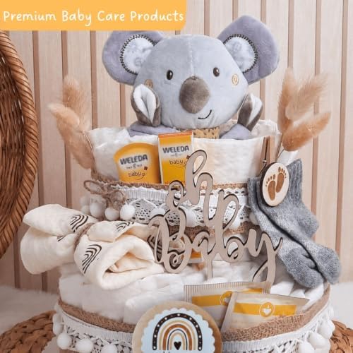 BohoStyle Diaper Cake | Baby Gift Set| New Baby Boy Gift | New Baby Gift | with Baby Lovey, Newborn Essentials, Premium Baby Care Products | Beautiful & usefull Accessories | Baby Shower Gifts - Image 5