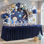 Navy Blue Satin Tablecloths Rectangle 6FT, Glitter Spandex Fitted Stretch Table Covers Wrinkle-Free Floor Length Shimmer Table Skirt for Weddings Parties Baby Shower Banquets Vendor Events - Image 6