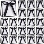 AHANDMAKER 24Pcs Small Gift Packing Bags with Ribbon 5.11 x 2.36 x 5.5 Inch Gift Bags Black Treat Boxes for Birthday Wedding Baby Shower Christmas Store Retail Party Decorations by AHANDMAKER