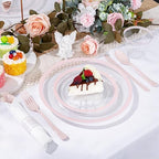 I00000 210 Clear Pink Plastic Plates Set, Pink Disposable Plates for Party - Image 2
