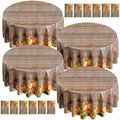 Ganeen 12 Pcs Fall Plastic Tablecloth Round Wood Grain Pumpkin 84 x 84 in by Ganeen