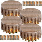 Ganeen 12 Pcs Fall Plastic Tablecloth Round Wood Grain Pumpkin 84 x 84 in by Ganeen