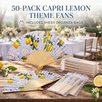 Vercraft 50 Sets Lemon Folding Hand Fans with Organza Bags Bulk, Wedding Favors for 50 Guests, Capri Mediterranean Paper Fans Bulk, Bridal Shower Party Favors Bridesmaid Gifts Summer Outdoor Decor - Image 3