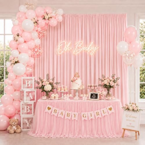 ESGOTBME 30x10ft Wrinkle Free Blush Pink Backdrop Curtain for Parties Soft Fabric Drapes Wedding Ivory Curtain Backdrop for Birthday Party Decorations Background for Photography 5x10ft,6 Panels - Image 3
