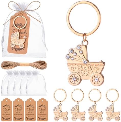 50 Pieces Baby Carriage Shape Keyring/keychain for Baby Boy or Girl Shower,Gender Reveal Party Decorations,Game Prizes, Favors,Gift,Decor,Souvenirs to Guests Bulk with Thank You Tags and Gift Bags by YKLIGTNPARTYFAVORS