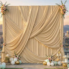 50x12 ft Champagne Backdrop Curtains for Weddings, Birthdays and Photos by PartyVillage