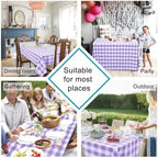 Hiasan Checkered Square Tablecloth 54 x 54 Inch, Purple and White - Image 4