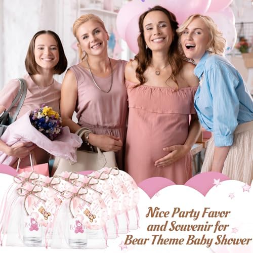 Funnymoom 50 Sets Pink Teddy Bear Baby Shower Decorations Girl We Can Bearly Wait Party Favors Birthday Gifts for Guests Acrylic Clear Shot Glasses Thank You Tags with Organza Bags for Gender Reveal - Image 2
